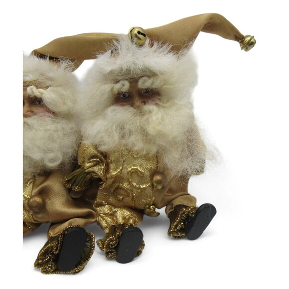 4 Small Gold Santa Claus Christmas Figurines With Beards and Jingle Bell Hats - Picture 11 of 14
